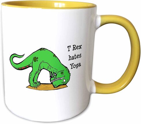 3dRose T Rex Hates Yoga Two Tone Mug, 11 oz, Black in Kuwait