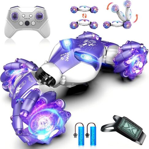 Gesture Sensing RC Stunt Car, 4WD Hand-Controlled 2.4GHz Remote Control Drift Cars for Boys Girls Age 6-8-12, All-Terrain Off-Road Twist Toy Cars with Lights Music for Birthday Gifts(Purple) in Saudi Arabia