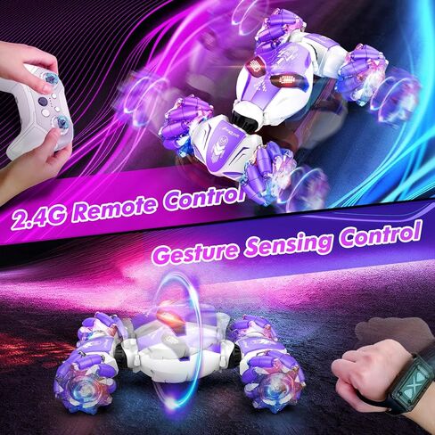 Gesture Sensing RC Stunt Car, 4WD Hand-Controlled 2.4GHz Remote Control Drift Cars for Boys Girls Age 6-8-12, All-Terrain Off-Road Twist Toy Cars with Lights Music for Birthday Gifts(Purple) in Saudi Arabia
