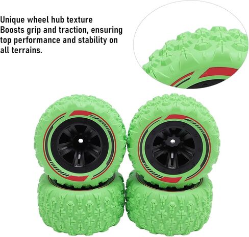 4PCS RC Wheel Tires Set, Original Hex Hub Wheel Rims Rubber Tires, RC Rally Car Tyres Claw Mud Terrain Tires Accessories for 1/14 1/16 RC Car Crawler Buggy Truck (Green) in Saudi Arabia