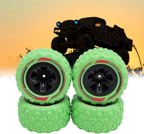 4PCS RC Wheel Tires Set, Original Hex Hub Wheel Rims Rubber Tires, RC Rally Car Tyres Claw Mud Terrain Tires Accessories for 1/14 1/16 RC Car Crawler Buggy Truck (Green) in Saudi Arabia