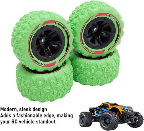 4PCS RC Wheel Tires Set, Original Hex Hub Wheel Rims Rubber Tires, RC Rally Car Tyres Claw Mud Terrain Tires Accessories for 1/14 1/16 RC Car Crawler Buggy Truck (Green) in Saudi Arabia