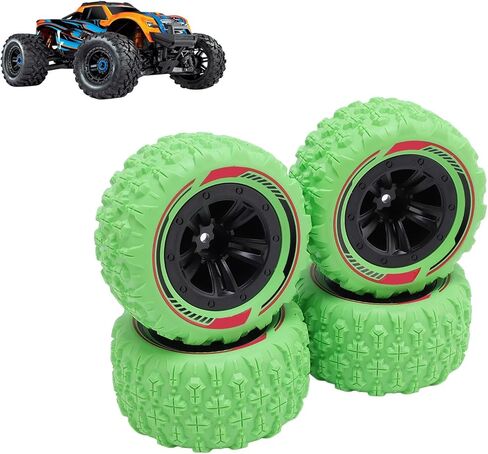 4PCS RC Wheel Tires Set, Original Hex Hub Wheel Rims Rubber Tires, RC Rally Car Tyres Claw Mud Terrain Tires Accessories for 1/14 1/16 RC Car Crawler Buggy Truck (Green) in Saudi Arabia
