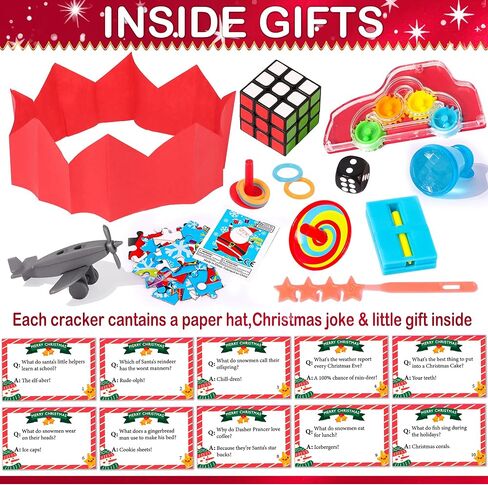 12 حزمة من هدايا حفلات عيد الميلاد بدون كبس، هدايا طاولة عيد الميلاد مع قبعة الحفلات، نكتة وهدية صغيرة بالداخل، لوازم تقاليد عشاء العطلات الموسمية لعيد الميلاد للأطفال والكبار in Kuwait