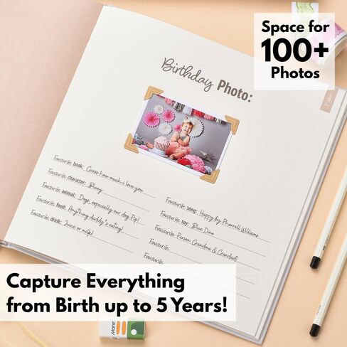 gateway22 Baby Journal – Memory Book for New Mom & Ideal for Showers – Photo and Writing Space – From Birth to 5 Years – Includes Photo Corner Stickers in Saudi Arabia