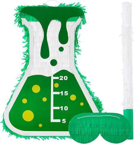 Soulchen Mad Scientist Science Beaker Piñata مع قضيب وقناع معصوب العينين مقاس 15.75 × 11.8 × 3.5 بوصة لتزيين حفلات الهالوين وحفلات عيد الميلاد ومستلزمات الحفلات in Kuwait