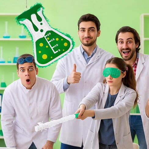 Soulchen Mad Scientist Science Beaker Piñata مع قضيب وقناع معصوب العينين مقاس 15.75 × 11.8 × 3.5 بوصة لتزيين حفلات الهالوين وحفلات عيد الميلاد ومستلزمات الحفلات in Kuwait