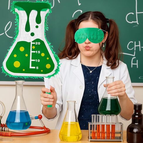 Soulchen Mad Scientist Science Beaker Piñata مع قضيب وقناع معصوب العينين مقاس 15.75 × 11.8 × 3.5 بوصة لتزيين حفلات الهالوين وحفلات عيد الميلاد ومستلزمات الحفلات in Kuwait