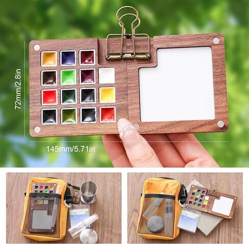 15-Color Mini Travel Watercolor Set for Adults, Beginners & Artists - All-in-One Kit with Bag, Sketchbook, Metal Clip, Collapsible Cup, Spray Bottle & 2 Watercolor Pens in Kuwait