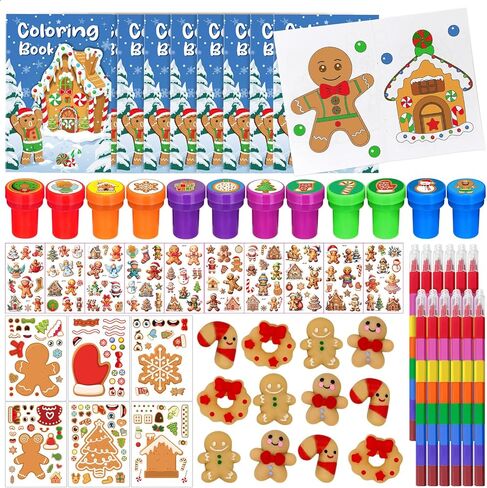 Cinrobiye 72 Pcs Merry Christmas Party Favors Set, Xmas Holiday Coloring Books Sticker Tattoos Stampers Goodie Bag Fillers Classroom Reward Prizes Stocking Stuffers for Winter Party Supplies in Saudi Arabia
