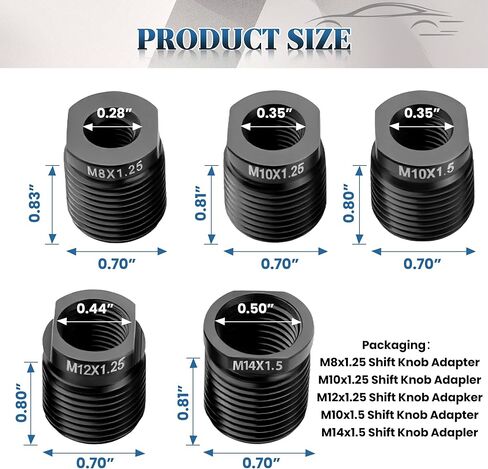 مجموعة محول مقبض التحول - 5 عبوات تناسب M10x1.25 / M12x1.25 / M14x1.25 / M10x1.5 / M14x1.5 سيارات النقل اليدوي والشاحنات وسيارات الدفع الرباعي - إدراجات خيط الألومنيوم in Kuwait