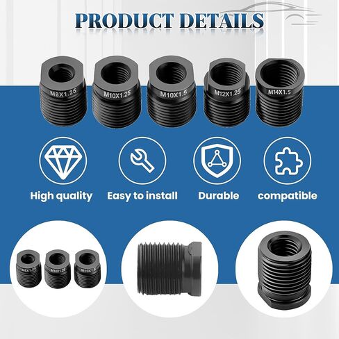مجموعة محول مقبض التحول - 5 عبوات تناسب M10x1.25 / M12x1.25 / M14x1.25 / M10x1.5 / M14x1.5 سيارات النقل اليدوي والشاحنات وسيارات الدفع الرباعي - إدراجات خيط الألومنيوم in Kuwait