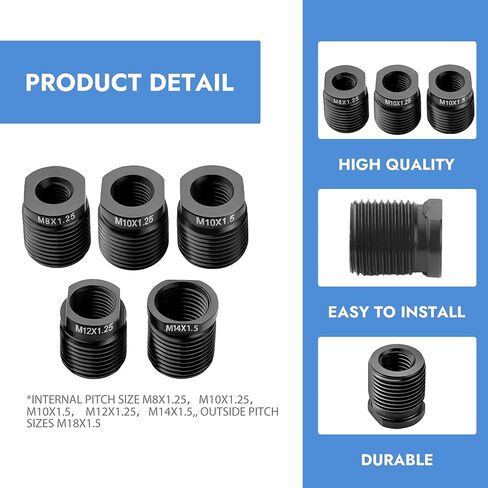 مجموعة محول مقبض التحول - 5 عبوات تناسب M10x1.25 / M12x1.25 / M14x1.25 / M10x1.5 / M14x1.5 سيارات النقل اليدوي والشاحنات وسيارات الدفع الرباعي - إدراجات خيط الألومنيوم in Kuwait