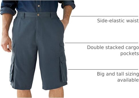 Boulder Creek by Kingsize Men's Big & Tall 12" Side-Elastic Stacked Cargo Pocket Shorts in Kuwait