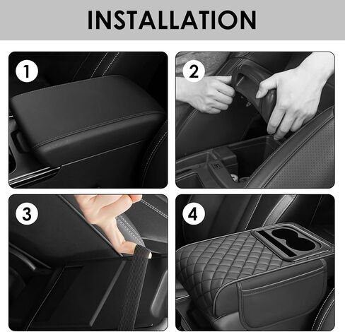 Car Center Console Cover, Leather Car Armrest Cover with Cup Holder, Phone Slot, Waterproof Arm Rest Protector Cushion Automotive Accessories (Black) in Saudi Arabia