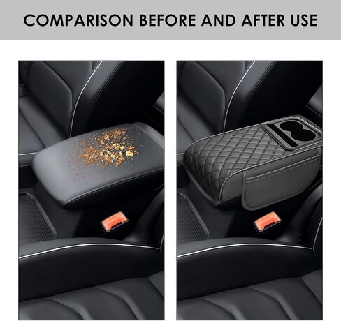 Car Center Console Cover, Leather Car Armrest Cover with Cup Holder, Phone Slot, Waterproof Arm Rest Protector Cushion Automotive Accessories (Black) in Saudi Arabia