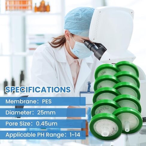 Syringe Filters PTFE 25MM Diameter 0.22um Pore Size Non Sterile (Pack of 10) in Kuwait