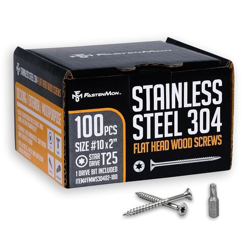براغي FM FastenMon #10 × 3 بوصة من الفولاذ المقاوم للصدأ - 1200 قطعة، درجة 304 مع لقمة محرك T25 Star - مثالية للمشروعات الخشبية الخارجية in Saudi Arabia