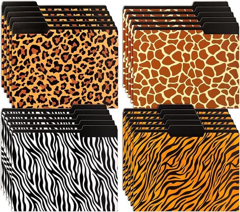 Whaline 24 Pack Animal Prints File Folders Letter Size Safari Leopard Zebra Tiger Giraffe File Pockets with 1/3 Cut Tab for Home Office Classroom Supplies, 8.9 x 11.6 Inch in Saudi Arabia