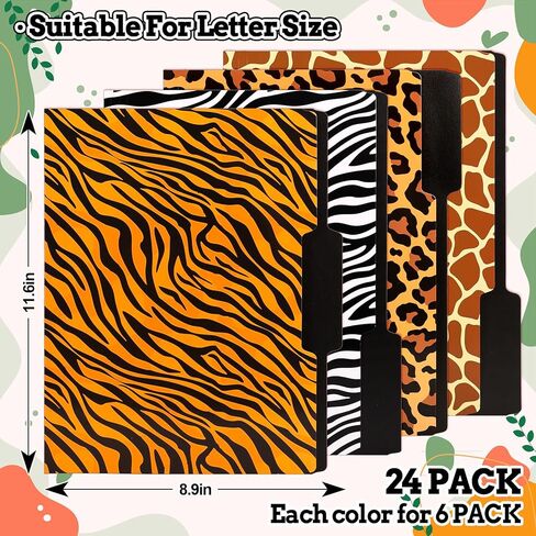 Whaline 24 Pack Animal Prints File Folders Letter Size Safari Leopard Zebra Tiger Giraffe File Pockets with 1/3 Cut Tab for Home Office Classroom Supplies, 8.9 x 11.6 Inch in Saudi Arabia
