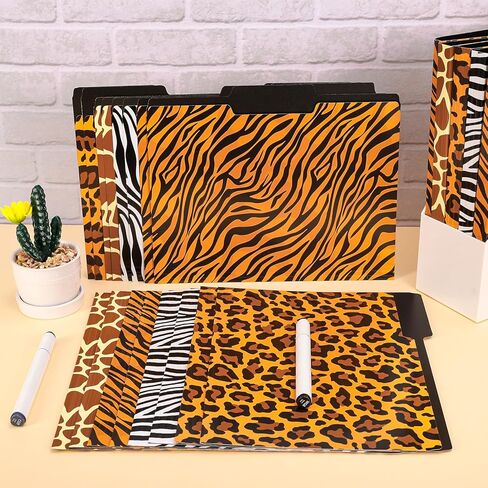 Whaline 24 Pack Animal Prints File Folders Letter Size Safari Leopard Zebra Tiger Giraffe File Pockets with 1/3 Cut Tab for Home Office Classroom Supplies, 8.9 x 11.6 Inch in Saudi Arabia