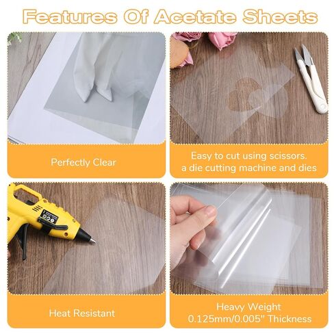 60PCS Heat Resistant Clear Acetate Sheets for Crafts, Transparent Craft Plastic Sheets, 6.4x4.4in Transparency Sheet for DIY Scrapbooks Cards Photo Albums Photo Frame, Anti-Static, Easy to Cut in Saudi Arabia