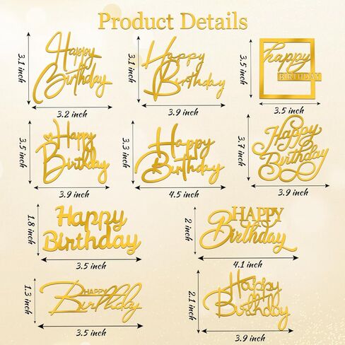 10 PCS Gold Birthday Cake Topper Mirror Acrylic Happy Birthday Cake Toppers Double-Sided Dessert Decorations for Girls Women's Party Supplies Cake Charm Supplies for Birthday Party in Saudi Arabia