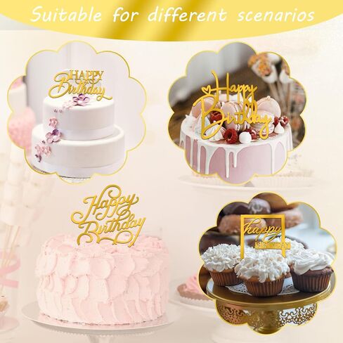 10 PCS Gold Birthday Cake Topper Mirror Acrylic Happy Birthday Cake Toppers Double-Sided Dessert Decorations for Girls Women's Party Supplies Cake Charm Supplies for Birthday Party in Saudi Arabia