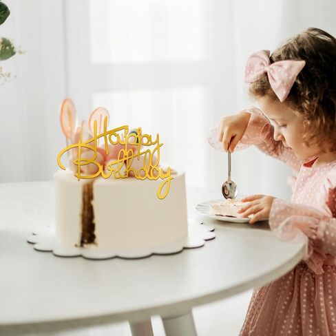 10 PCS Gold Birthday Cake Topper Mirror Acrylic Happy Birthday Cake Toppers Double-Sided Dessert Decorations for Girls Women's Party Supplies Cake Charm Supplies for Birthday Party in Saudi Arabia