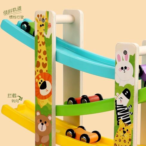 Wooden Car Ramp Toy for 1 2 3 Year Old Boys and Girls 4 Level Toddler Race Track with 8 Mini Cars Garage - Montessori Toys for 1-3 Year Old Christmas Birthday Gifts in Saudi Arabia