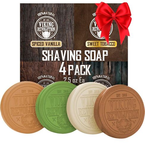 صابون حلاقة للرجال - صابون حلاقة للاستخدام مع فرشاة الحلاقة ووعاء للحصول على حلاقة رطبة ناعمة - 4 عبوات متنوعة، كل عبوة 70 جم in Kuwait