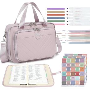 Bible Cover Case for Women, Large Bible Bag with Strap Shoulder,Journaling Kit Book Carrying Case with Pastel Highlighters Tabs, Bible Study Supplies & Christian Gift for Gilrs (Purple) in Saudi Arabia