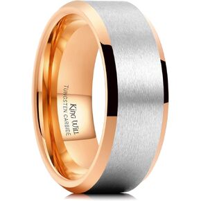 King Will Tungsten Men's Wedding Ring - Available in 6mm to 10mm, Black/Silver, Matte Finish, Beveled Polished Edge, Comfort Fit in Kuwait