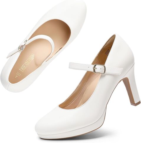 أحذية DREAM PAIRS النسائية ذات المقدمة المغلقة والكلاسيكية بكعب عالٍ ومقدمة مستديرة مريحة ومنخفضة منصة ماري جين فستان مضخات in Saudi Arabia