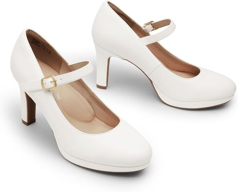 أحذية DREAM PAIRS النسائية ذات المقدمة المغلقة والكلاسيكية بكعب عالٍ ومقدمة مستديرة مريحة ومنخفضة منصة ماري جين فستان مضخات in Saudi Arabia