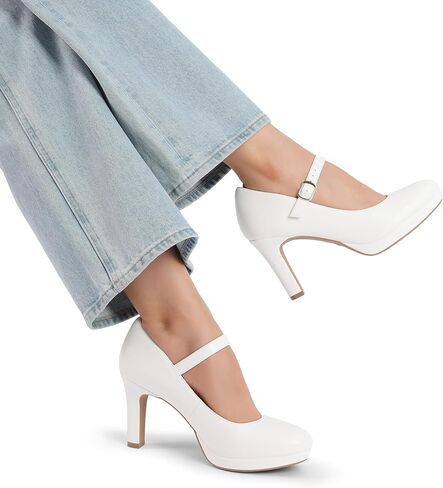 أحذية DREAM PAIRS النسائية ذات المقدمة المغلقة والكلاسيكية بكعب عالٍ ومقدمة مستديرة مريحة ومنخفضة منصة ماري جين فستان مضخات in Saudi Arabia