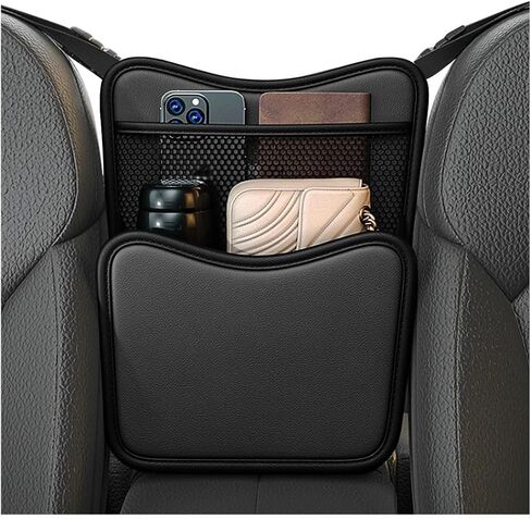 Car Organizer Storage Between Seats, Leather Car Console Hanging Storage Organizer with Mesh Pocket Tissue Box, Multi-Functional Large Capacity Headrest Holder Bag for Purse Snack (Black) in Saudi Arabia