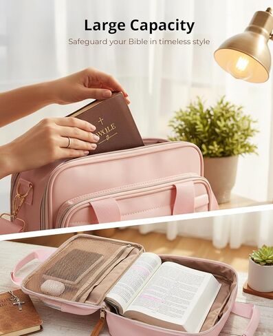 INNATO Leather Bible Cover Case with Ribbon Bookmark, Large Bible Carrying Tote Bag with Handle and Shoulder Strap for Women, Multi Pockets Church Bag Bible Purse for Studying and Travel in Kuwait
