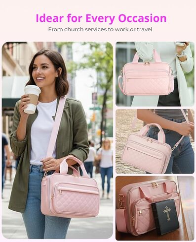 INNATO Leather Bible Cover Case with Ribbon Bookmark, Large Bible Carrying Tote Bag with Handle and Shoulder Strap for Women, Multi Pockets Church Bag Bible Purse for Studying and Travel in Kuwait