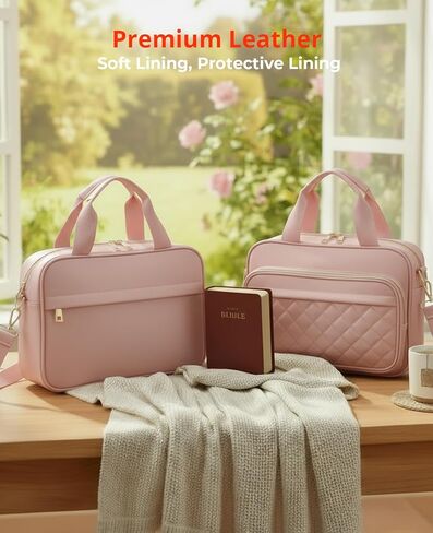 INNATO Leather Bible Cover Case with Ribbon Bookmark, Large Bible Carrying Tote Bag with Handle and Shoulder Strap for Women, Multi Pockets Church Bag Bible Purse for Studying and Travel in Kuwait