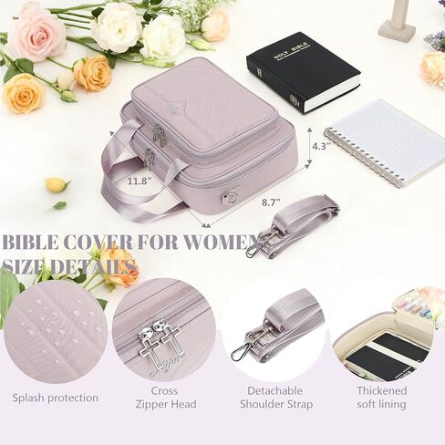 Bible Cover Case for Women, Large Bible Bag with Strap Shoulder,Journaling Kit Book Carrying Case with Pastel Highlighters Tabs, Bible Study Supplies & Christian Gift for Gilrs (Purple) in Saudi Arabia