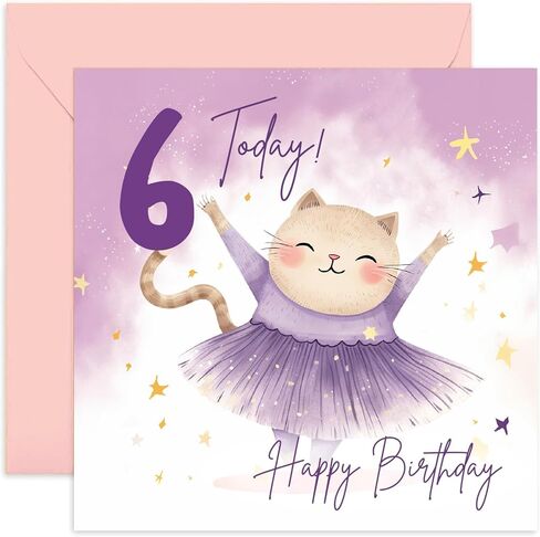 Old English Co. Sixth Birthday Card for Girls - Happy 6th Birthday - Age 6 - Six Years Old - Cute Ballerina Cat Animal Themed Birthday Card for Daughter, Niece, Granddaughter, Goddaughter in Saudi Arabia