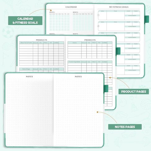 Food Journal & Workout Log Book: Daily Fitness Tracker & Food Diary with Calorie Counter | Exercise Planner Fitness Journal for Gym, Yoga, Weight Loss Goals | Workout Essentials for Women & Men, Green in Saudi Arabia
