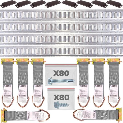 US Cargo Control E Track Tie Down Rail Kit - (4) 5' Etrack Rails, (8) Rope Tie Offs, (8) End Caps, (80) Hex Screws Self-Drilling, (80) Hex Head Wood Screws - E Track Kit for Trucks, Vans, & Trailers in Saudi Arabia