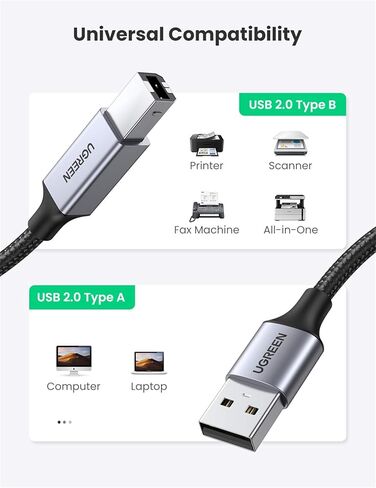 UGREEN Printer Cable, 6 FT USB A to B, Nylon Braided USB B Cord in Saudi Arabia