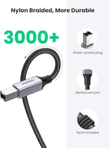 UGREEN Printer Cable, 6 FT USB A to B, Nylon Braided USB B Cord in Saudi Arabia