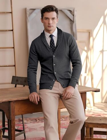H2H Mens Casual Comfortable Fit Cardigan Sweater Shawl Collar Soft Fabric in Saudi Arabia