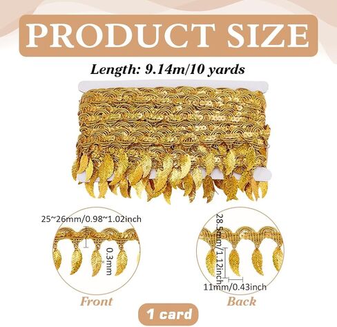 PH PandaHall 10 Yards Gold Sequin Fringe Trim Leaf Tassel Ribbon, Fabric Decorative Trim Gold Edging Trim Sewing Ribbon for Wedding Dance Dress Sewing Garments Belt Halt Home Decoration in Saudi Arabia