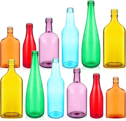 Zhehao 12 Pcs Colored Glass Bottles 6 Shapes Colorful Empty Wine Bottles Decorative Glass Bottle for Bottle Tree Garden Yard Outdoor Home Decor, 6 Assorted Colors in Saudi Arabia