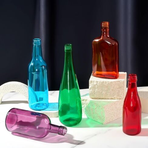 Zhehao 12 Pcs Colored Glass Bottles 6 Shapes Colorful Empty Wine Bottles Decorative Glass Bottle for Bottle Tree Garden Yard Outdoor Home Decor, 6 Assorted Colors in Saudi Arabia